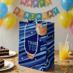 Personalized Outer Space Galaxy Birthday THANK YOU Medium Gift Bag