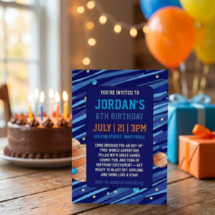 Personalized Outer Space Galaxy Kids Birthday  Invitation