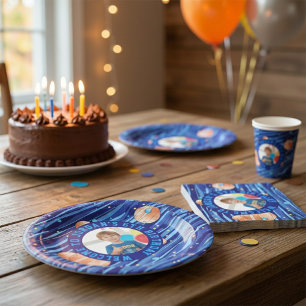Personalized Outer Space Galaxy Photo Birthday Paper Plate