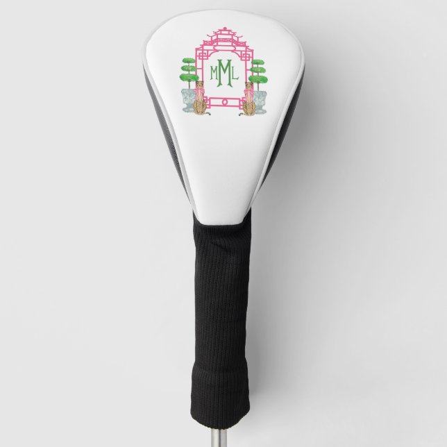 Personalized Pagoda Monogram golf head cover (Front)