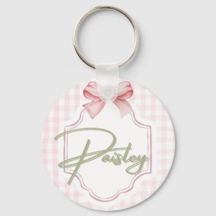 Personalized Paisley Baby Girl Nursery Gingham  Key Ring