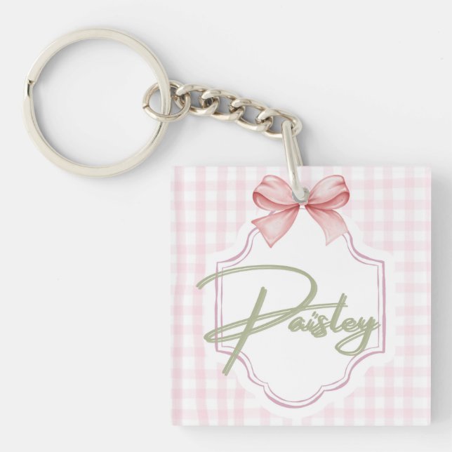 Personalized Paisley Baby Girl Nursery Gingham  Key Ring (Front)