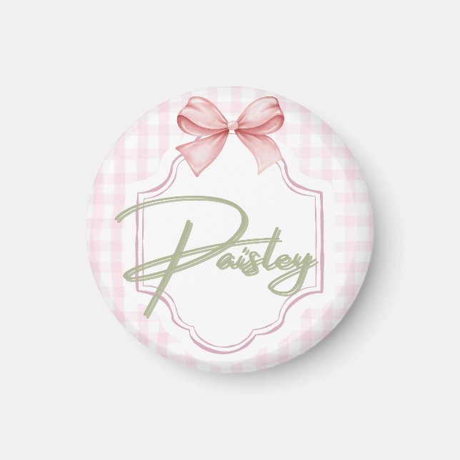 Personalized Paisley Baby Girl Nursery Gingham  Magnet (Front)