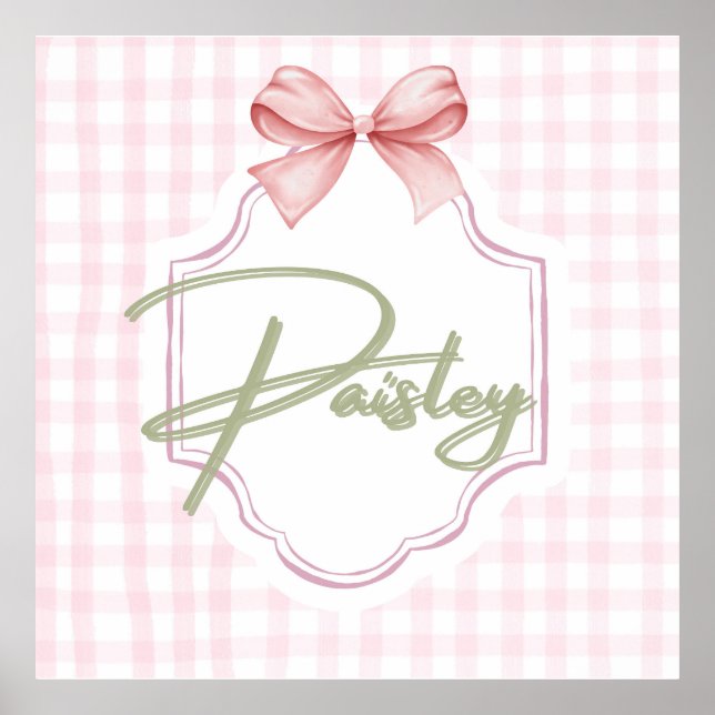 Personalized Paisley Baby Girl Nursery Gingham  Poster (Front)