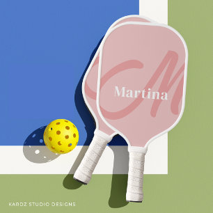 Personalized Pale Pink Monogram Initial Pickleball Paddle