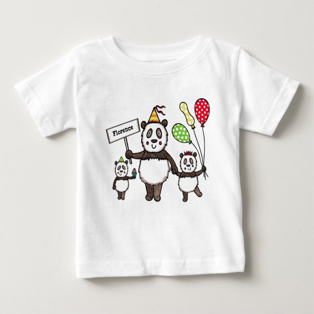 Personalized Panda Party Baby T-Shirt (Front)