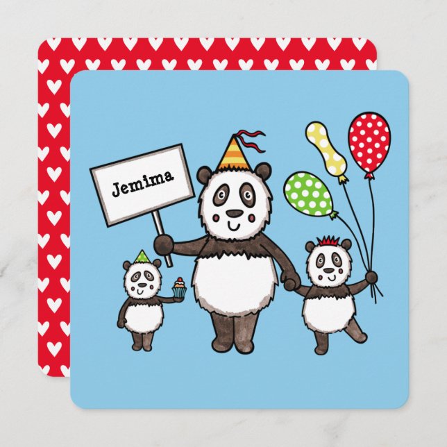 Personalized Panda Party Kid's Birthday Invitation (Front/Back)