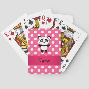 Personalized panda pink white polka dots playing cards