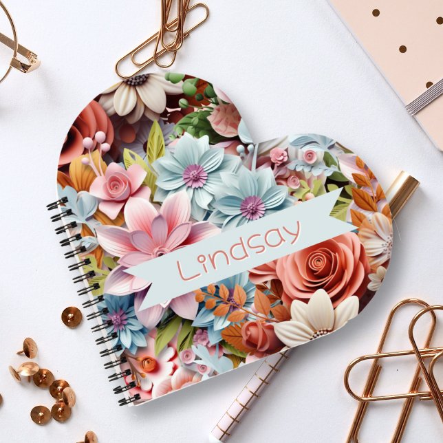 Personalized Paper Flowers spiral bound heart Notebook (Creator Uploaded)