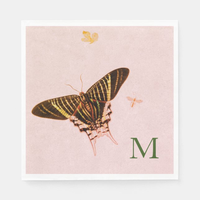 PERSONALIZED PAPER NAPKIN BUTTERFLIES IN PINK (Front)