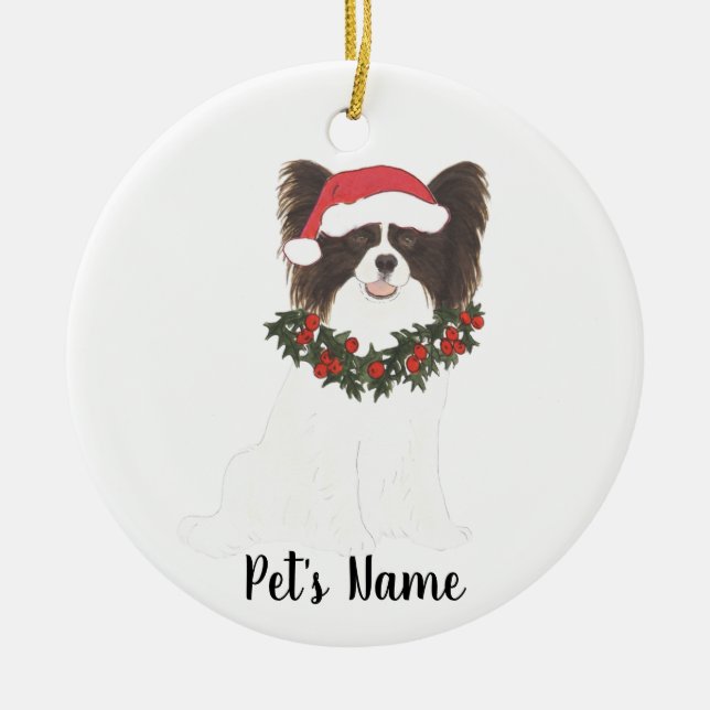 Personalized Papillon (Black & White) Ceramic Ornament (Front)
