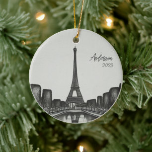 Personalized Paris France Christmas Holiday Ceramic Ornament