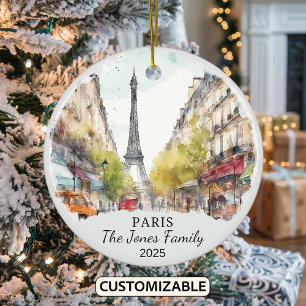 Personalized Paris Ornament, France Gift Ceramic Ornament
