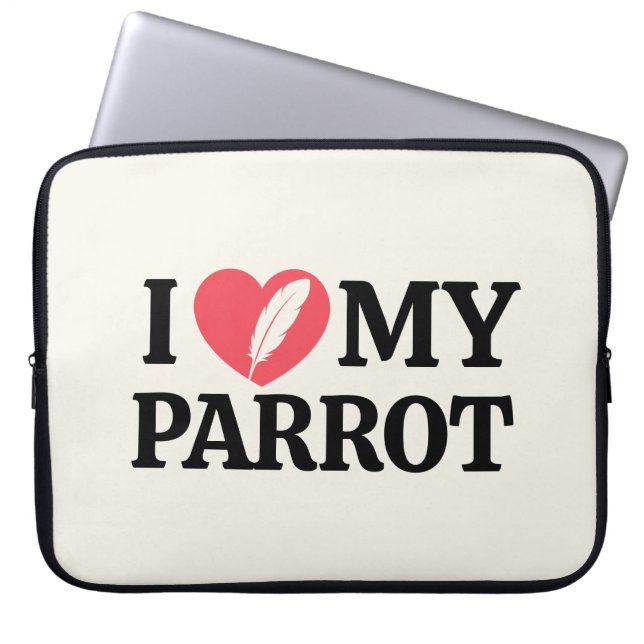 Personalized Parrot Love Minimal Typography White Laptop Sleeve (Front)