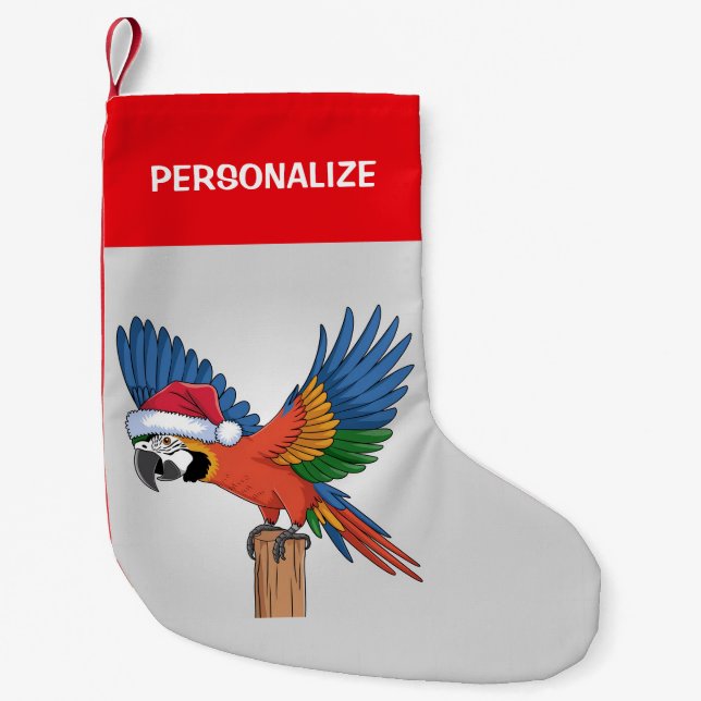 Personalized parrot wearing a Santa hat  Christmas Small Christmas Stocking (Front)