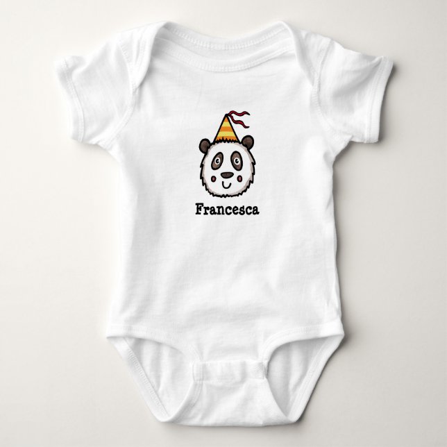 Personalized Party Panda wearing a Party Hat Baby Bodysuit (Front)