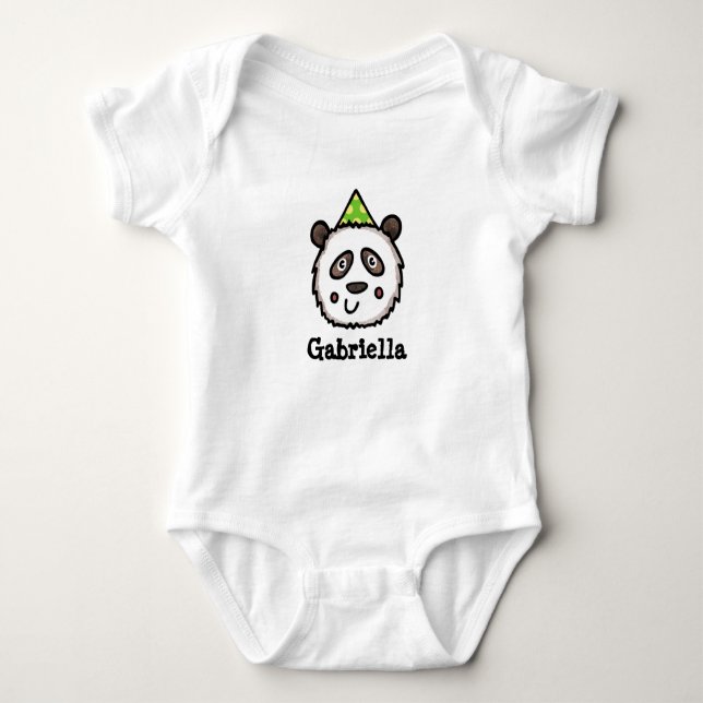 Personalized Party Panda wearing a Party Hat Baby Bodysuit (Front)