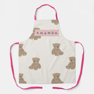 Personalized Pastel Adorable Stuffed Bear Pattern Apron