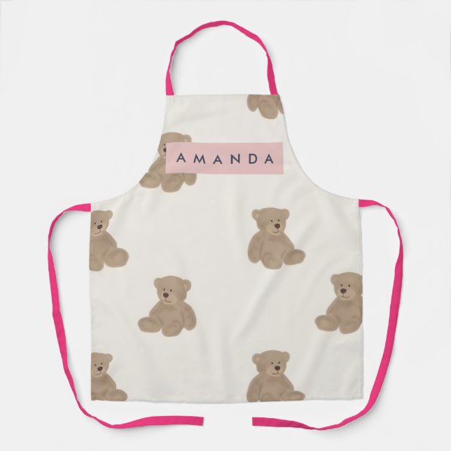 Personalized Pastel Adorable Stuffed Bear Pattern Apron (Front)
