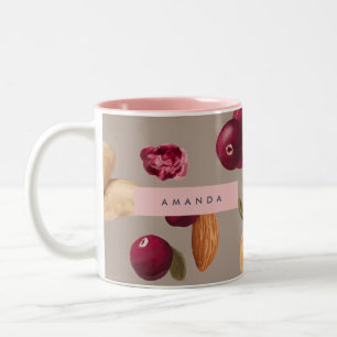 Personalized Pastel Autumn Harvest Nuts Pattern Two-Tone Coffee Mug
