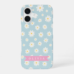 Personalized Pastel Blue Daisy Coquette Girly Cute iPhone 16 Case