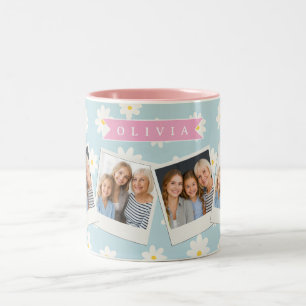 Personalized Pastel Blue Daisy Coquette Girly Cute Two-Tone Coffee Mug