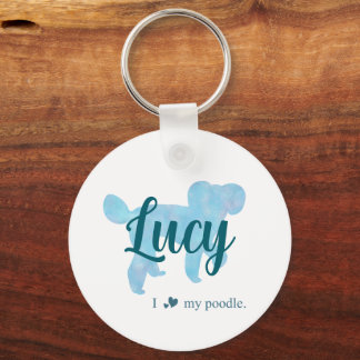 Personalized Pastel Blue Poodle Keychain
