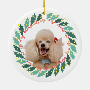 Personalized Pastel Blue Poodle Photo & Name Ceramic Ornament