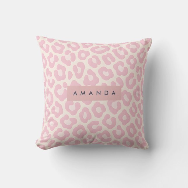 Personalized Pastel Blush Pink Leopard Print Cushion (Front)