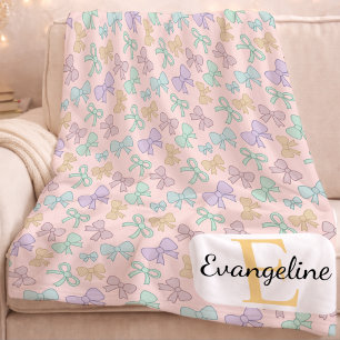 Personalized Pastel Bow Aesthetic Pattern Fleece Blanket