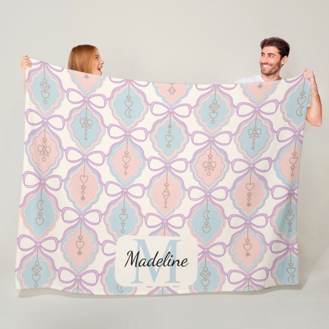 Personalized Pastel Bows Monogram Name Blanket (In Situ)