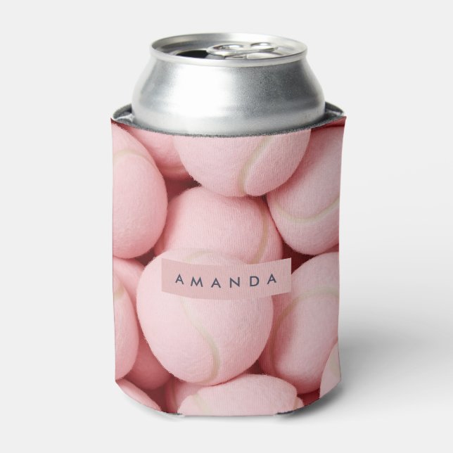 Personalized Pastel Chic Pink Tennis Ball  Can Cooler (Can Front)