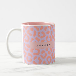 Personalized Pastel Coral and Lilac Leopard Print Two-Tone Coffee Mug