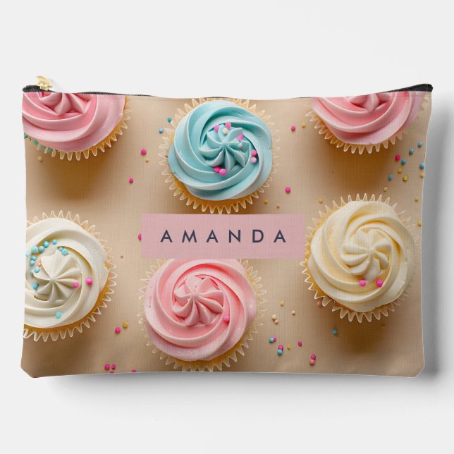Personalized Pastel Cupcake Sprinkle Accessory Pouch (Front)