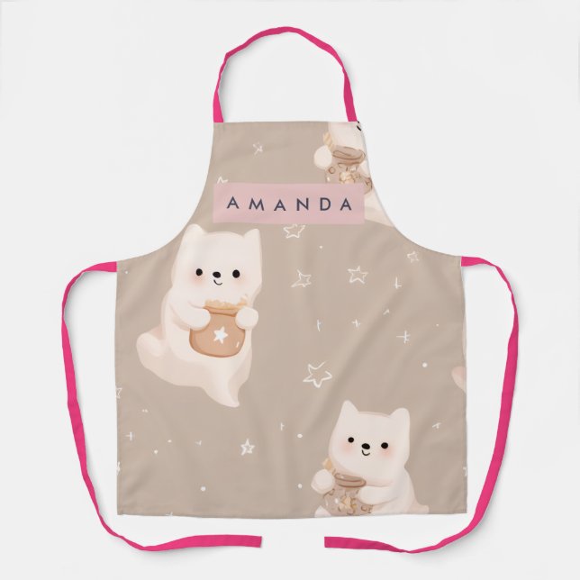 Personalized Pastel Cute Puppy Pattern Apron (Front)