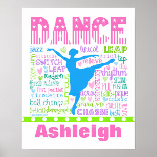 Personalized Pastel Dancer Words Typography Poster