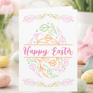 Personalized Pastel Floral Easter Egg Happy Easter Card