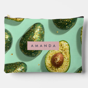 Personalized Pastel Glitter Avocado Design Accessory Pouch