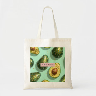 Personalized Pastel Glitter Avocado Design Tote Bag