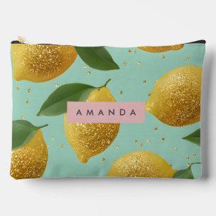 Personalized Pastel Glitter Lemon Style Accessory Pouch