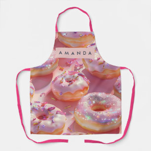 Personalized Pastel Glittering Pink Donut Dream Apron