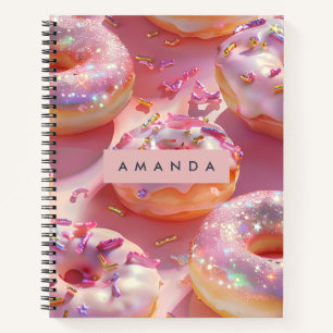 Personalized Pastel Glittering Pink Donut Dream Notebook
