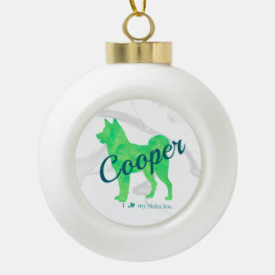 Personalized Pastel Green Color Shiba Inu Dog Ceramic Ball Christmas Ornament
