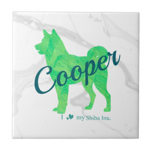 Personalized Pastel Green Shiba Inu Dog Custom Ceramic Tile