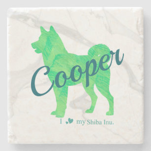 Personalized Pastel Green Shiba Inu Dog Custom Stone Coaster