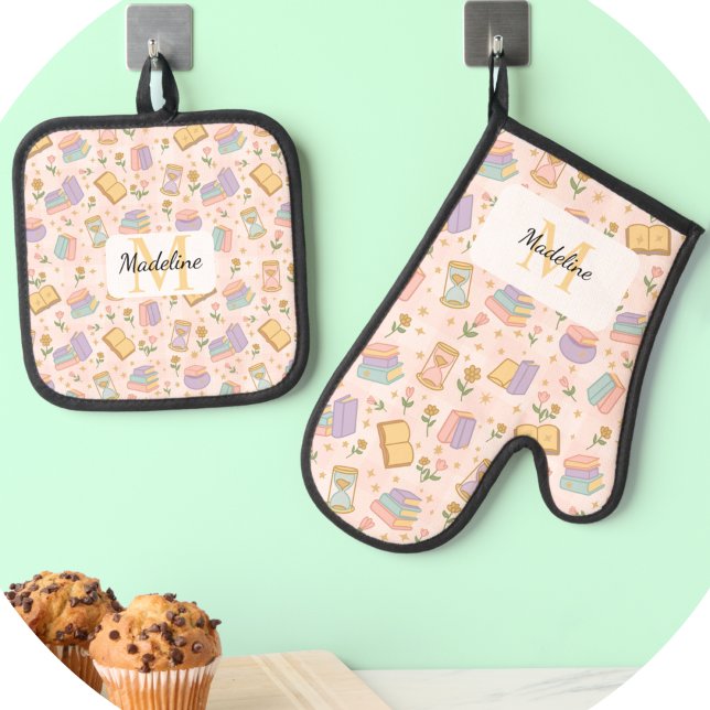 Personalized Pastel Kitchen Magic Pink Oven Mitt & Pot Holder Set (Creator Uploaded)