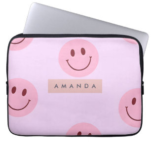 Personalized Pastel Lavender & Pink Smiley Face Laptop Sleeve
