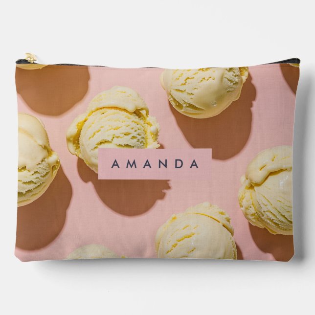 Personalized Pastel Lemon Cream Bliss Accessory Pouch (Front)