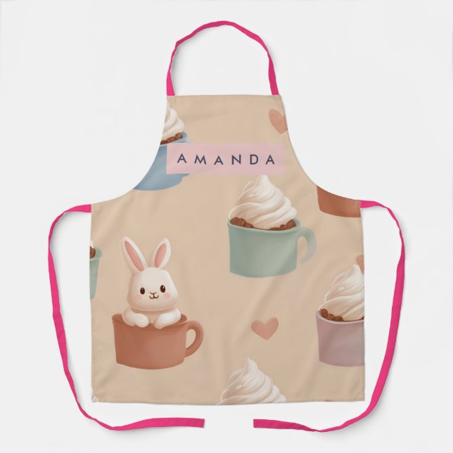 Personalized Pastel Macarons & Almond Pattern Apron (Front)
