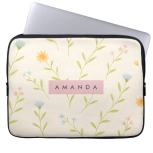 Personalized Pastel Meadow Wildflower Laptop Sleeve